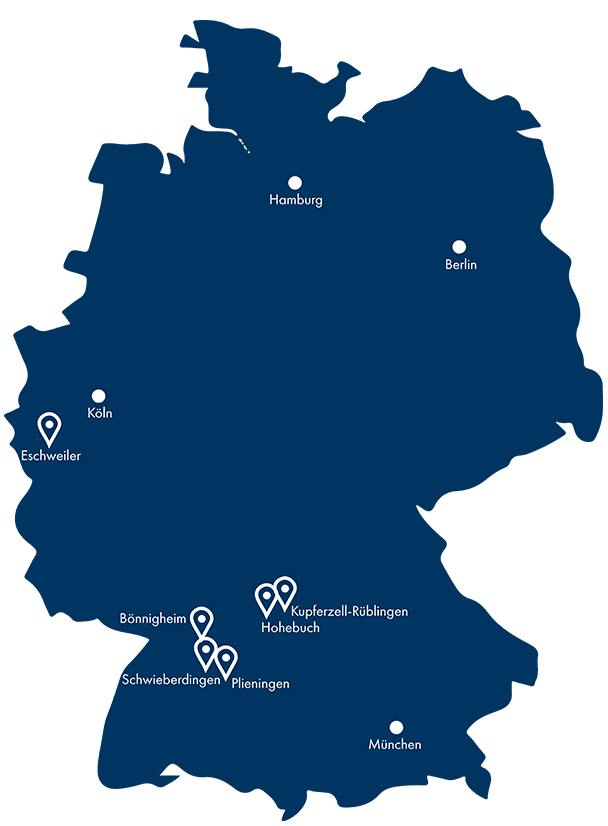 Grafik der Standorte von Kratschmayer auf einer Deutschlandkarte