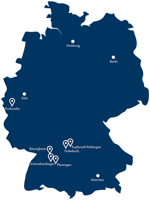 Deutschlandkarte mit den eingezeichneten Kratschmayer Standorten